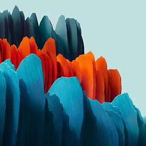 Vibrant Abstract Mountain Landscape with Bold Orange and Blue Layers HD phone wallpaper