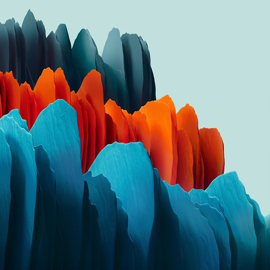 Vibrant Abstract Mountain Landscape with Bold Orange and Blue Layers HD phone wallpaper
