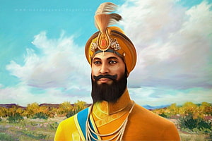 Guru Gobind Singh Ji Portrait in Traditional Turban and Regal Attire HD wallpaper
