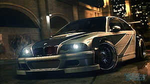 BMW M3 GTR in Need for Speed Most Wanted Night City Scene HD wallpaper