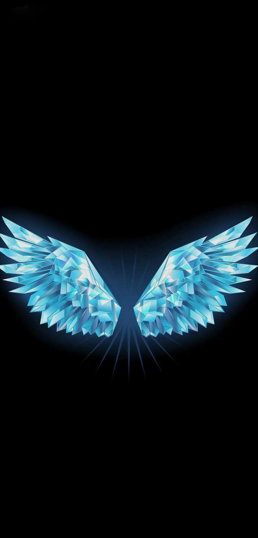 Glowing Crystal Angel Wings in Electric Blue on a Dark Black Background HD phone wallpaper