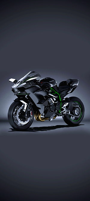 Kawasaki Ninja H2R Superbike Matte Black and Green Racing Motorcycle HD phone wallpaper