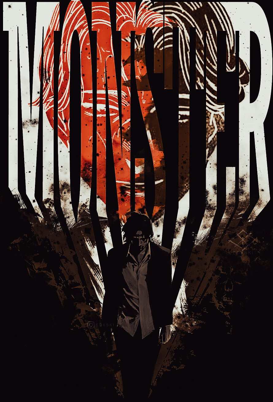 Monster Anime Poster Featuring Tenma and Johan Liebert in Dark Grunge Style HD phone wallpaper