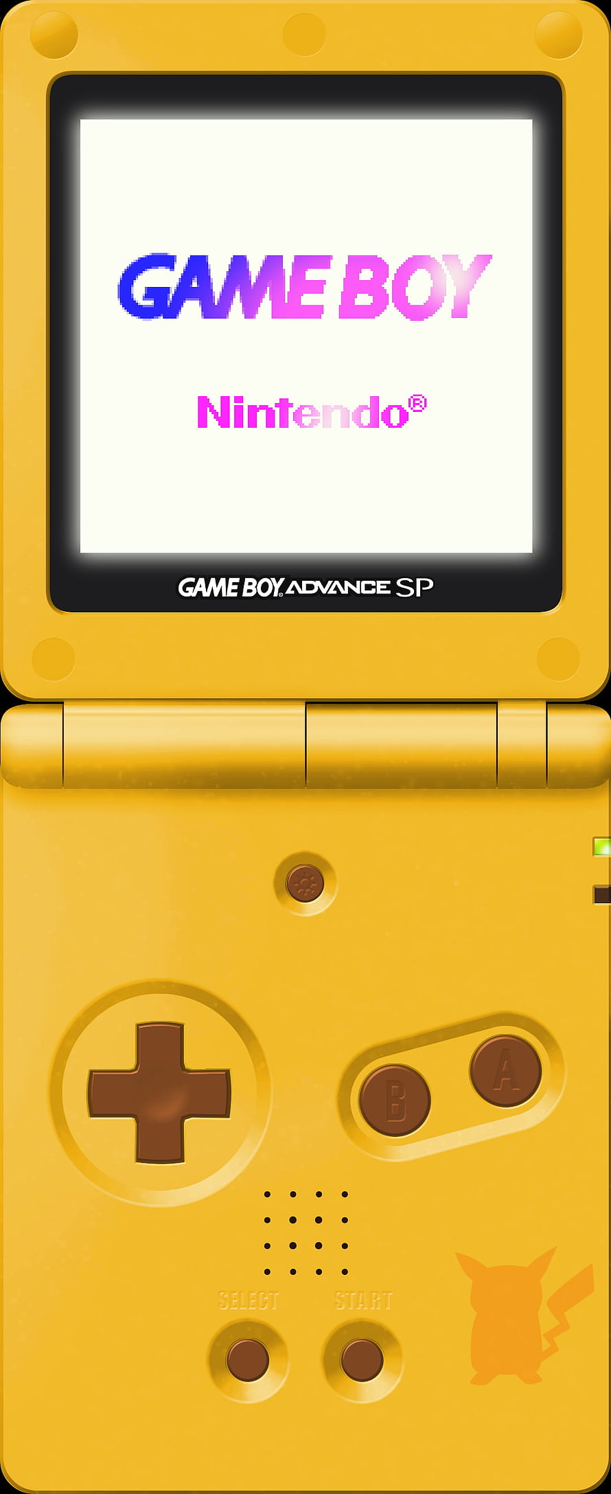 Yellow Game Boy Advance SP with Pikachu Silhouette and Retro Nintendo Logo HD phone wallpaper
