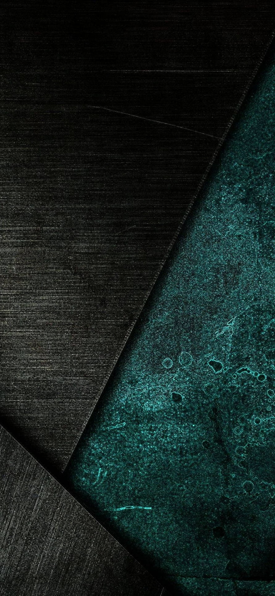 Dark Geometric Abstract Wallpaper with Teal Textured Surface and Black Leather Panels HD phone wallpaper