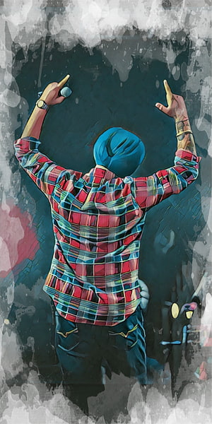 Illustration of a man in a plaid shirt and blue beanie with arms raised in celebration, Sidhu Moose Wala, singer, legend, rip, Punjabi HD phone wallpaper