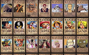 One Piece Anime Character Wanted Posters Grid Collection HD wallpaper