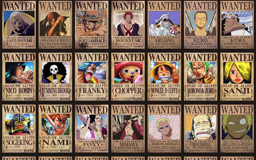 One Piece Anime Character Wanted Posters Grid Collection HD wallpaper