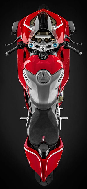 Ducati Panigale V4 R Superbike Top Down View in Red and Silver HD phone wallpaper