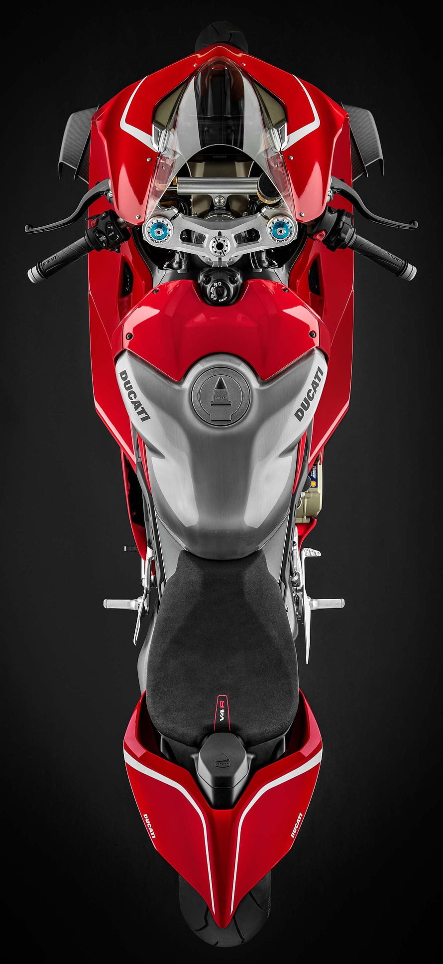 Ducati Panigale V4 R Superbike Top Down View in Red and Silver HD phone wallpaper