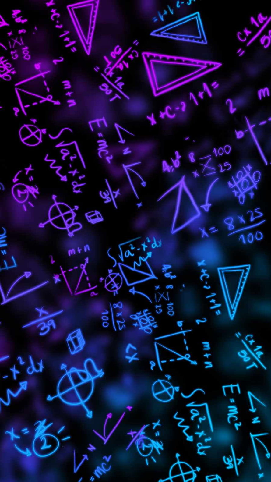 Neon Glowing Mathematics Formulas and Geometry Symbols on Dark Background HD phone wallpaper