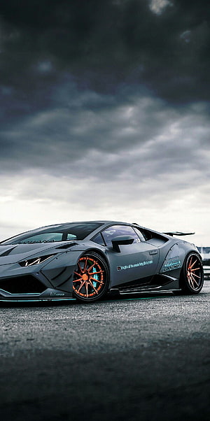 LB Performance Lamborghini Huracan with Rohana Wheels Under Dramatic Stormy Sky HD phone wallpaper