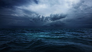 Dark Ocean Storm Under Heavy Clouds at Night HD wallpaper