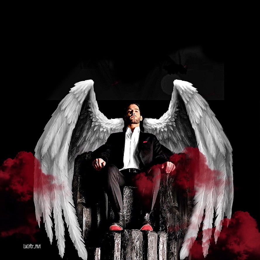 Lucifer Morningstar with White Wings Seated on Throne in Dark Fantasy Art HD phone wallpaper