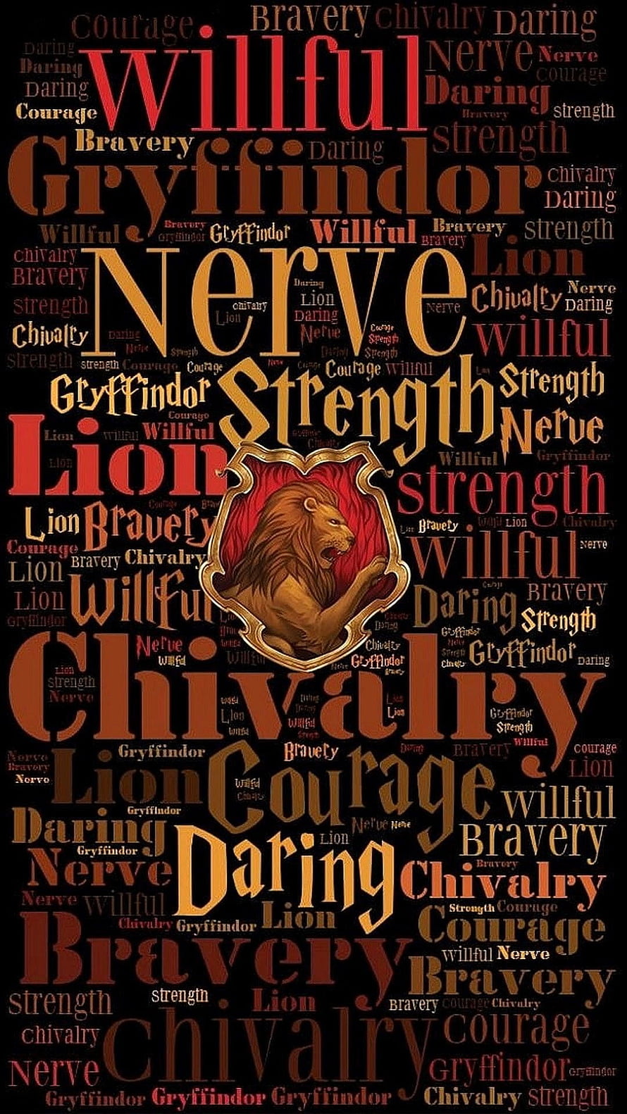 Harry Potter Gryffindor House Lion Crest Word Art Typography Design HD phone wallpaper