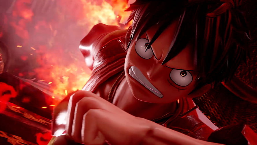 Luffy Gear 5 Anime Character in Fiery Red Battle Scene HD wallpaper