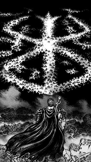 Berserk Manga Panel: Guts Standing Before the Brand of Sacrifice HD phone wallpaper