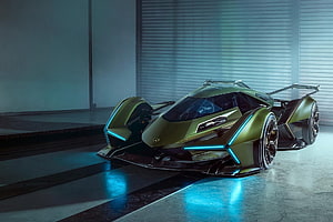 Lamborghini Terzo Millennio Concept Car with Neon Blue Accents in Industrial Setting HD wallpaper