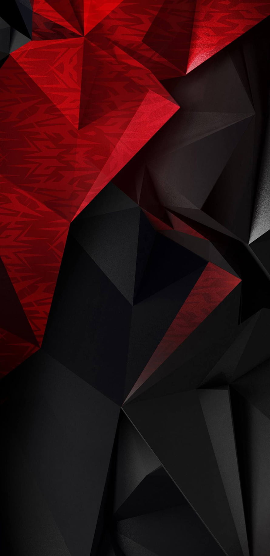 Abstract 3D Geometric Pattern with Red and Black Faceted Polygons HD phone wallpaper