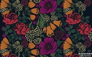Marimekko Oodi Floral Pattern by Teija Puranen with Bold Autumn Colors HD wallpaper