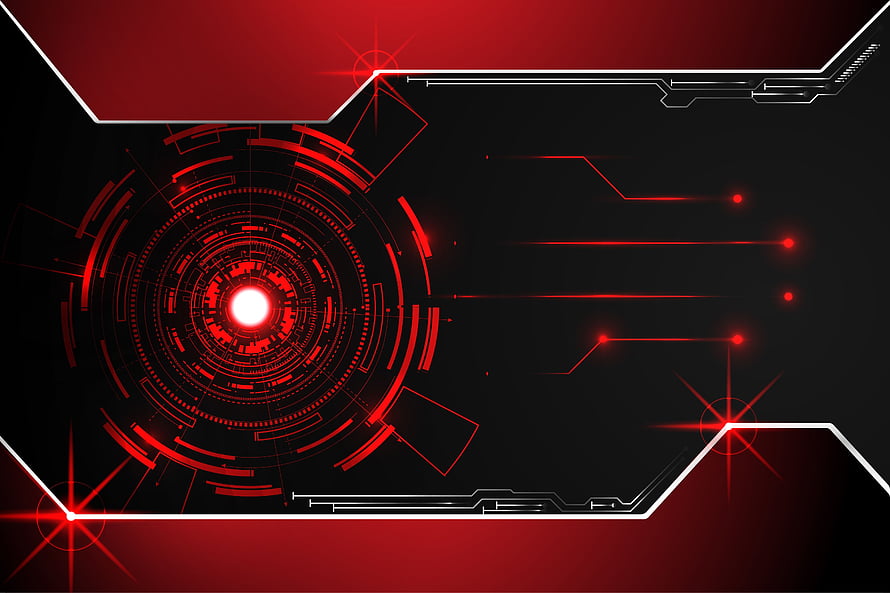 Red Futuristic HUD Interface with Glowing Circular Tech Elements HD wallpaper
