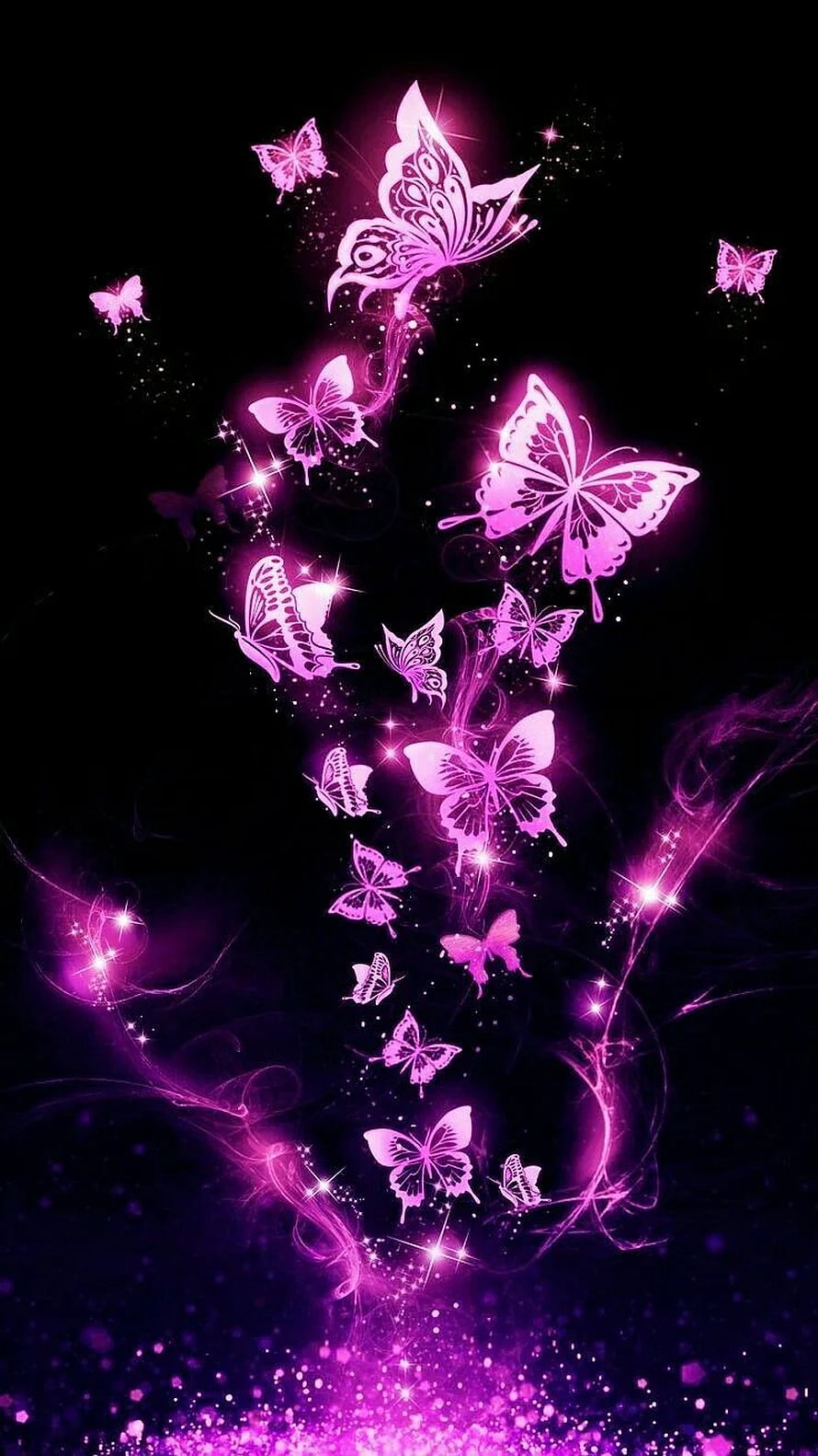 Magical Glowing Pink Butterflies Swirling in Dark Fantasy Art HD phone wallpaper
