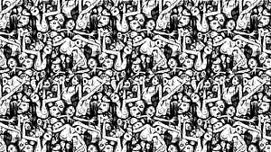 Junji Ito Black and White Horror Illustration of a Dense Crowd of Screaming Figures HD wallpaper