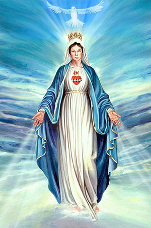 Immaculate Heart of Mary Religious Art with Dove and Crown HD phone wallpaper