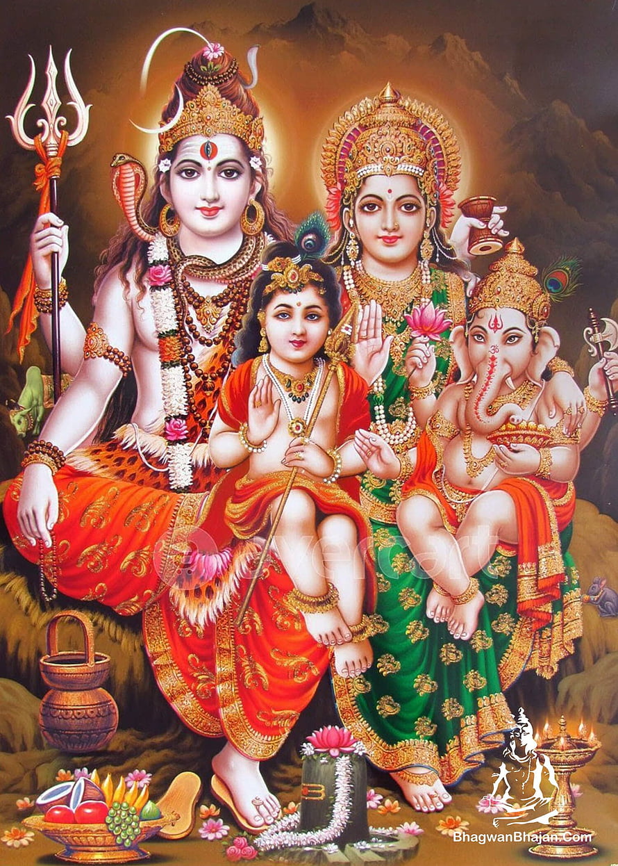 Hindu Deities Shiva Parvati Ganesha and Kartikeya Family Portrait HD phone wallpaper