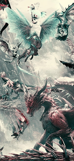 Monster Hunter World Dragon Battle Fantasy Artwork HD phone wallpaper