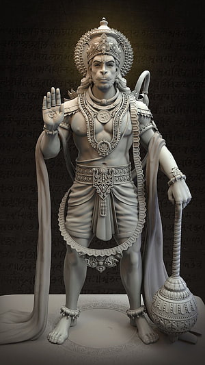 Detailed 3D Sculpture of Lord Hanuman Holding Gada Mace, Lord hanuman stachu HD phone wallpaper