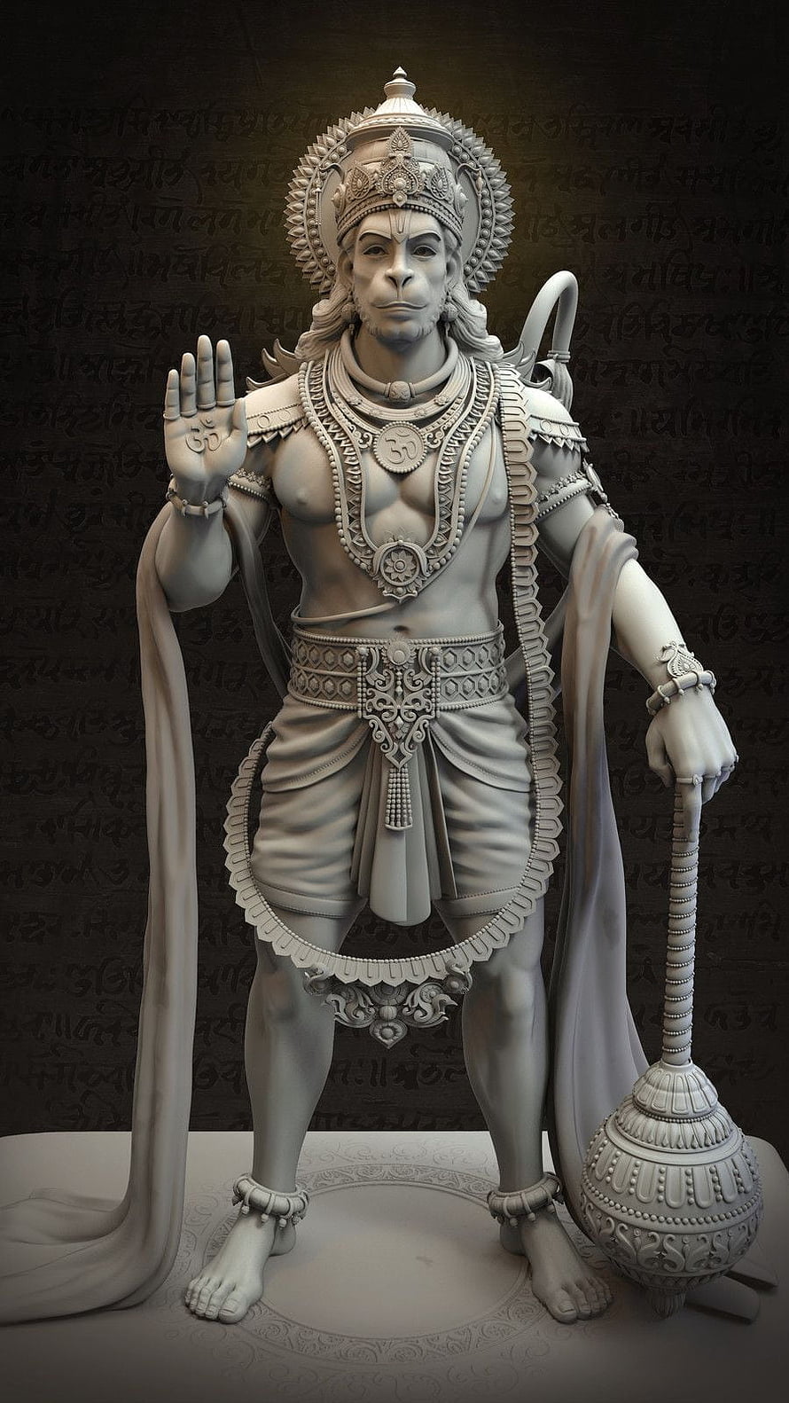 Detailed 3D Sculpture of Lord Hanuman Holding Gada Mace, Lord hanuman stachu HD phone wallpaper