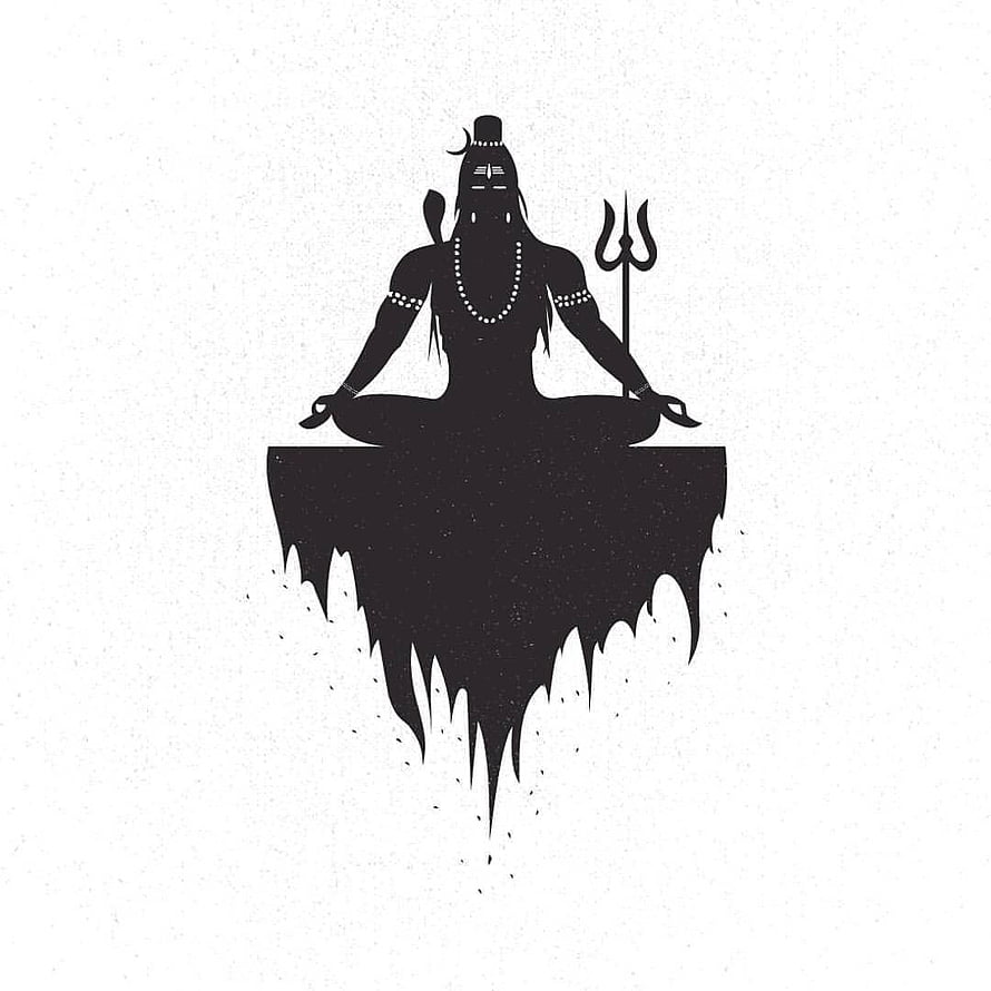 Silhouette of Lord Shiva Meditating on Floating Cliff with Trishul HD phone wallpaper