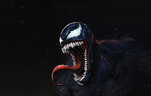 Venom Roaring With Bared Fangs and Long Tongue in Dark Digital Artwork HD wallpaper