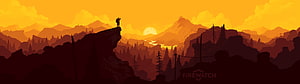 Firewatch Video Game Artwork Featuring Silhouetted Ranger on Mountain Cliff at Sunset HD wallpaper