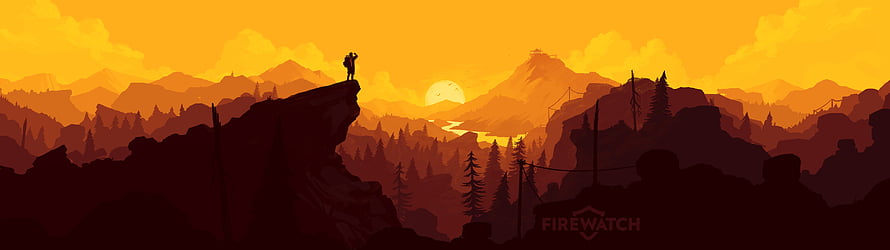 Firewatch Video Game Artwork Featuring Silhouetted Ranger on Mountain Cliff at Sunset HD wallpaper