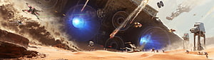 Star Wars Battle of Jakku with Star Destroyer and AT-AT Walkers on Desert Terrain HD wallpaper