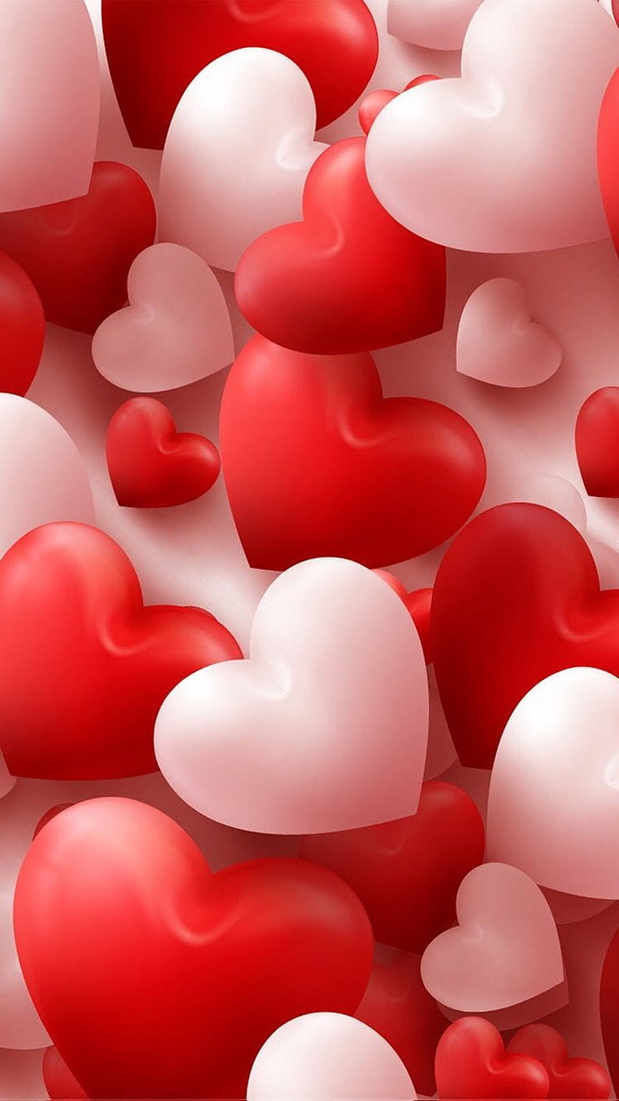 3D Rendered Red and White Heart Shapes in a Soft Romantic Composition HD phone wallpaper