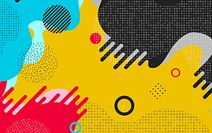 Vibrant Memphis Style Abstract Background With Halftone Dots And Geometric Shapes HD wallpaper
