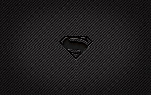 Superman Carbon Fiber Emblem on Dark Textured Background, Superman carbon logo, , grunge art, carbon background, creative, Superman black logo, superheroes, Superman logo, Superman HD wallpaper