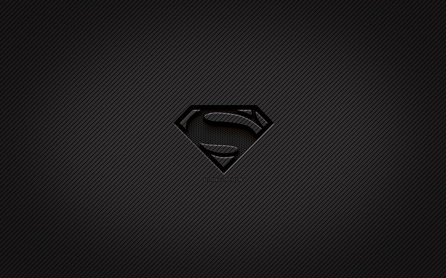 Superman Carbon Fiber Emblem on Dark Textured Background, Superman carbon logo, , grunge art, carbon background, creative, Superman black logo, superheroes, Superman logo, Superman HD wallpaper