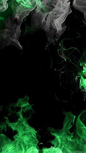 Abstract Green Smoke and Mist Swirling on Black Background HD phone wallpaper