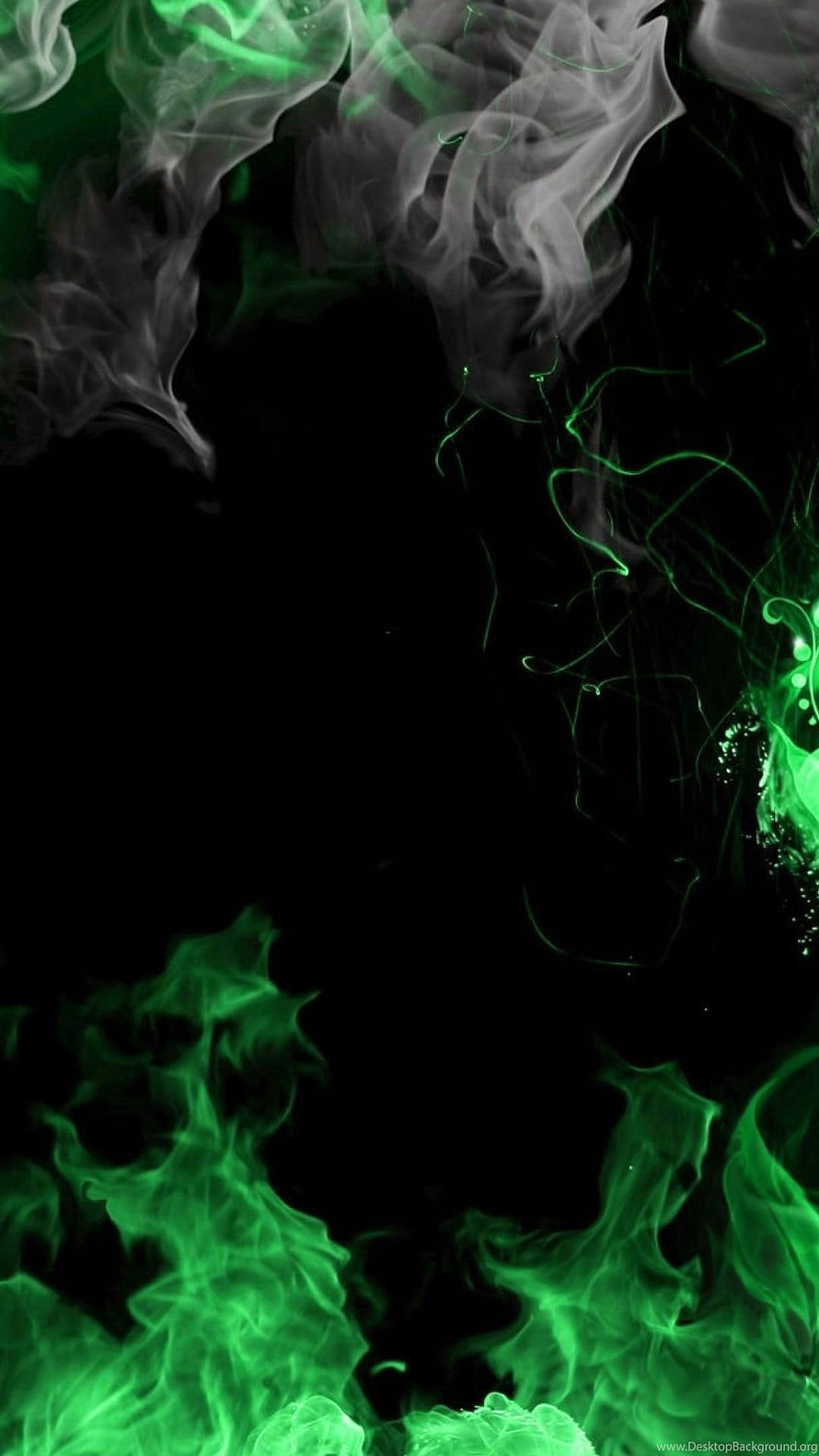 Abstract Green Smoke and Mist Swirling on Black Background HD phone wallpaper