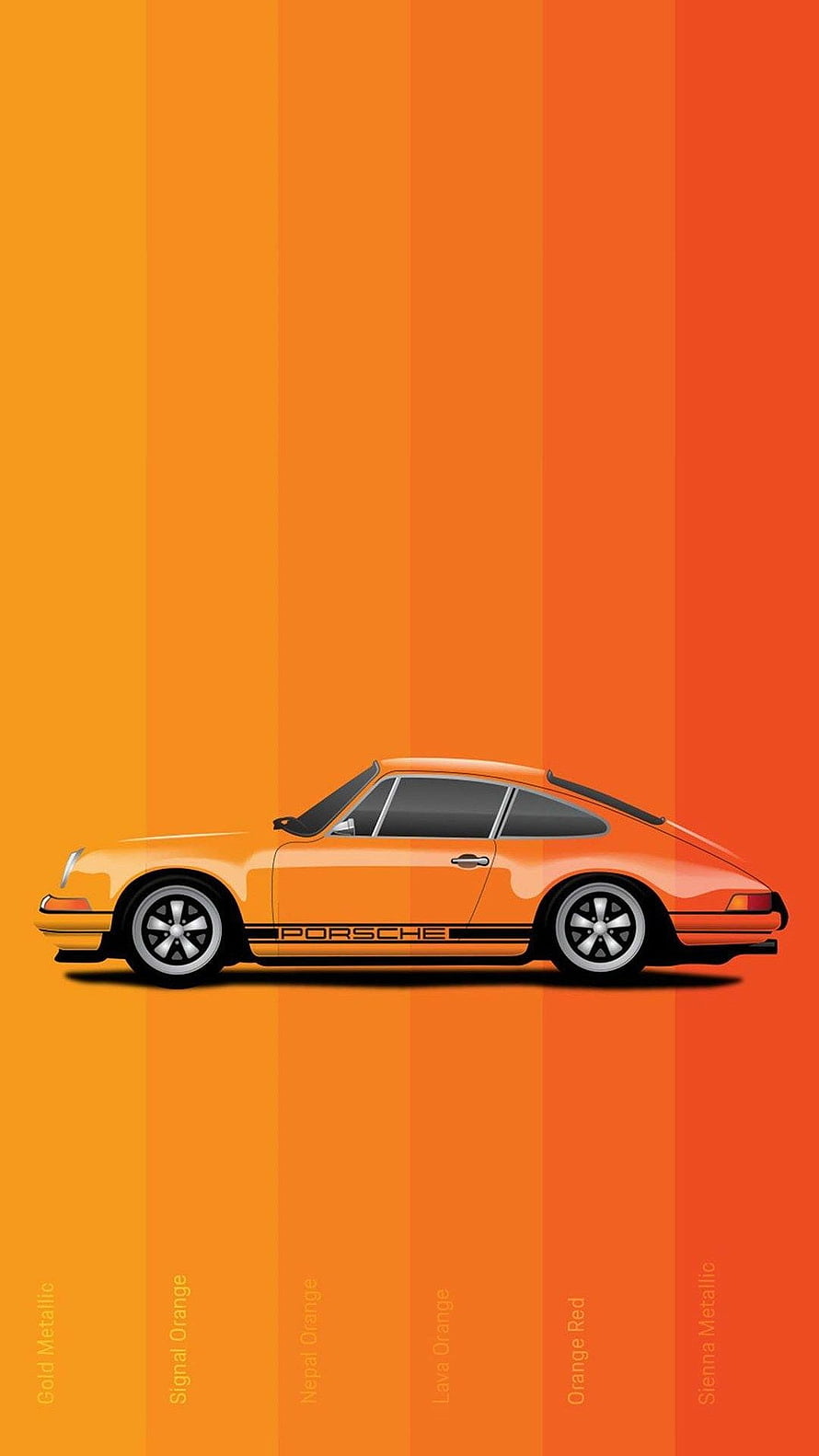 Porsche 911 Color Palette Wallpaper Featuring Signal Orange, Nepal Orange, Lava Orange, and Sienna Metallic Shades HD phone wallpaper