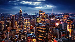 New York City Skyline at Night with Empire State Building and Manhattan Skyscrapers, City New York City Usa Art Night - New York City - HD wallpaper
