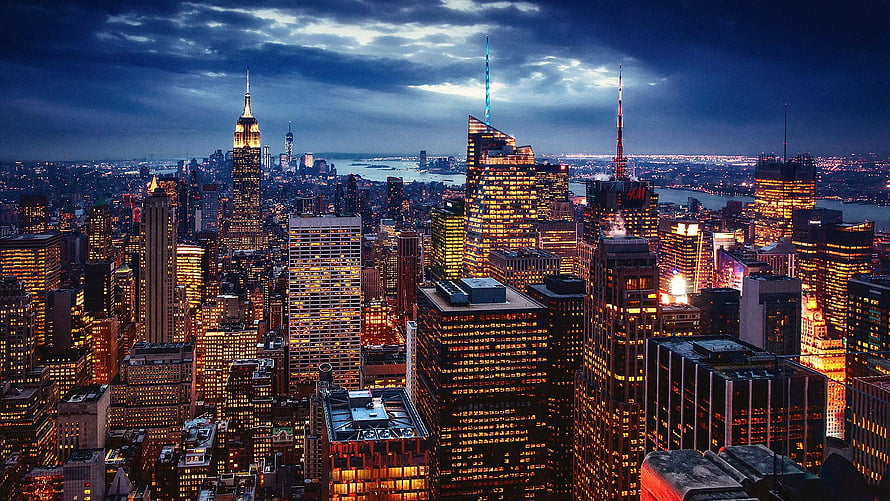 New York City Skyline at Night with Empire State Building and Manhattan Skyscrapers, City New York City Usa Art Night - New York City - HD wallpaper