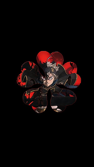 Asta from Black Clover in a dramatic red and black clover-shaped frame HD phone wallpaper
