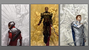Red Rising Concept Art Triptych Featuring Darrow in Golden Armor and Knightly Attire HD wallpaper