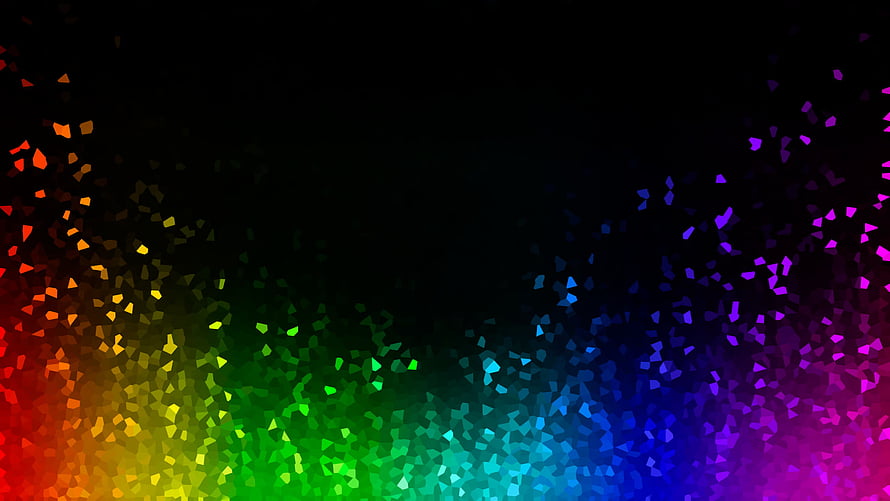 Vibrant Rainbow Particle Gradient on Black Background HD wallpaper