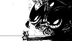 Cute Chibi Character Facing Giant Shadow Monster Black And White Horror Art HD wallpaper